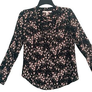 Lauren Conrad blouse size XS long sleeve black/pink/white heart design